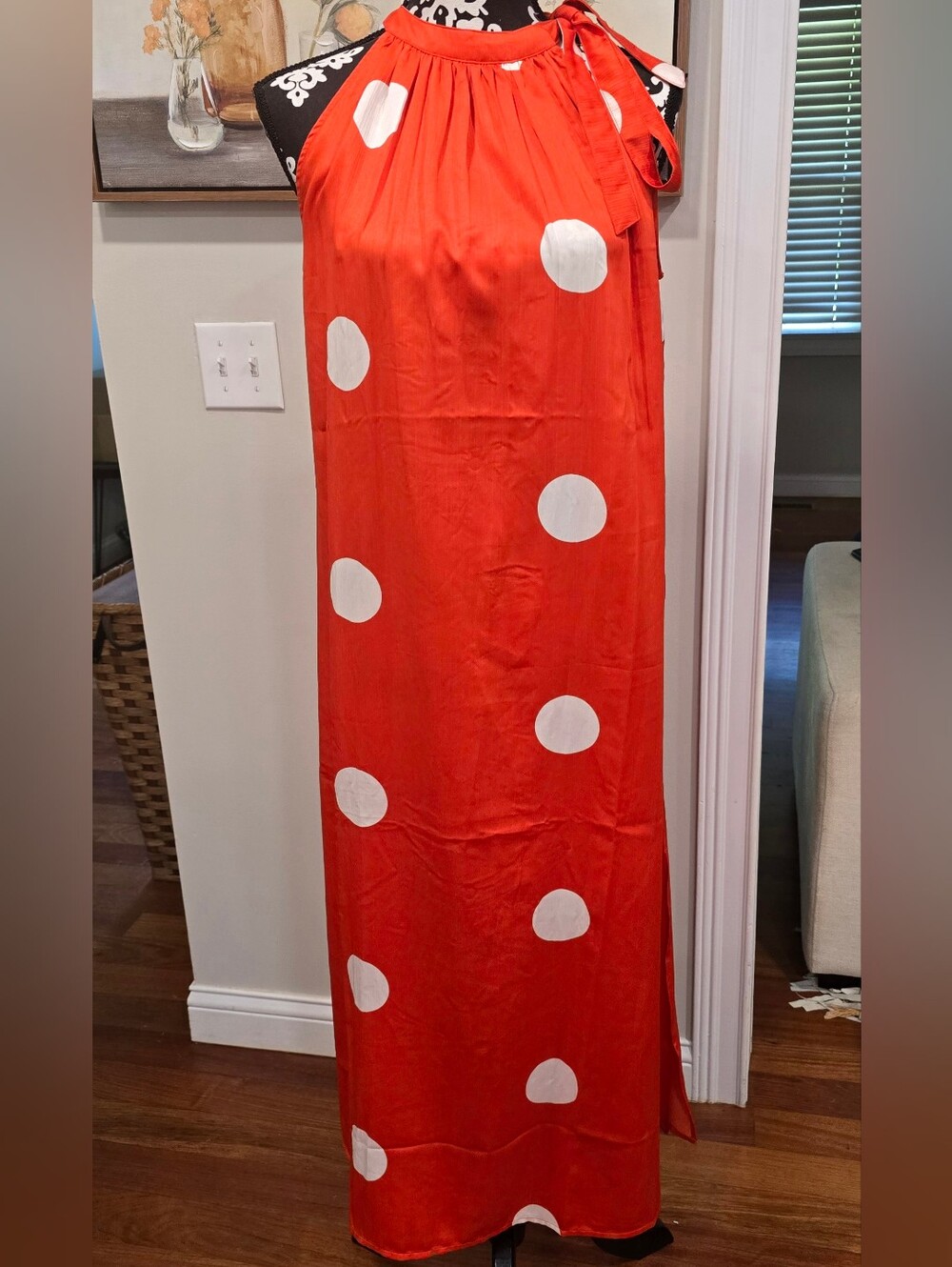 Mud Pie Red Maxi Skirt with White Polka Dots S/M 0530